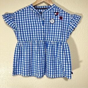Tommy Hilfiger Short Sleeve Regatta Blue Gingham Print Top Size Medium Girls